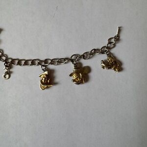 Disney Charm Bracelet Mickey Mouse Donald Duck Goofy Gold Tone